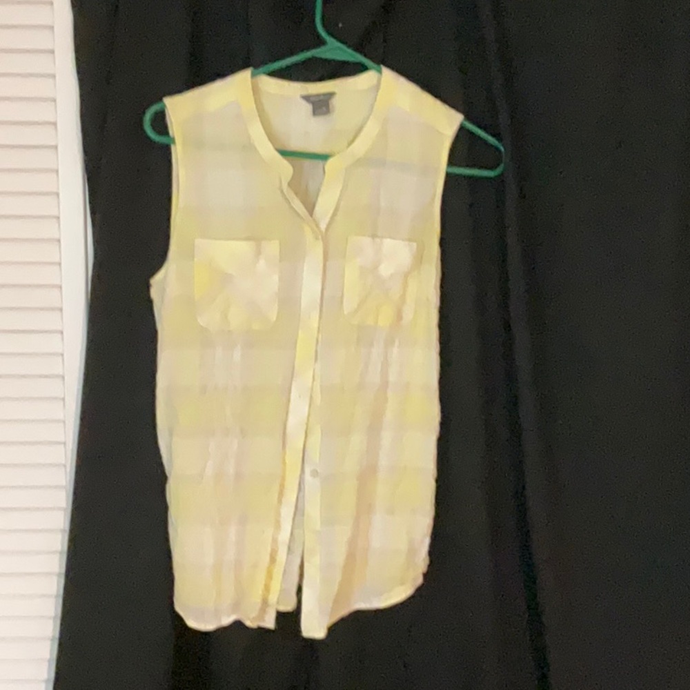 Yellow Plaid Sleeveless Button-Up Shirt